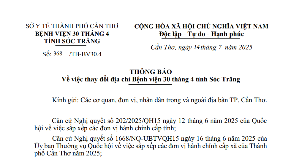 thong bao thay doi dia chi bv